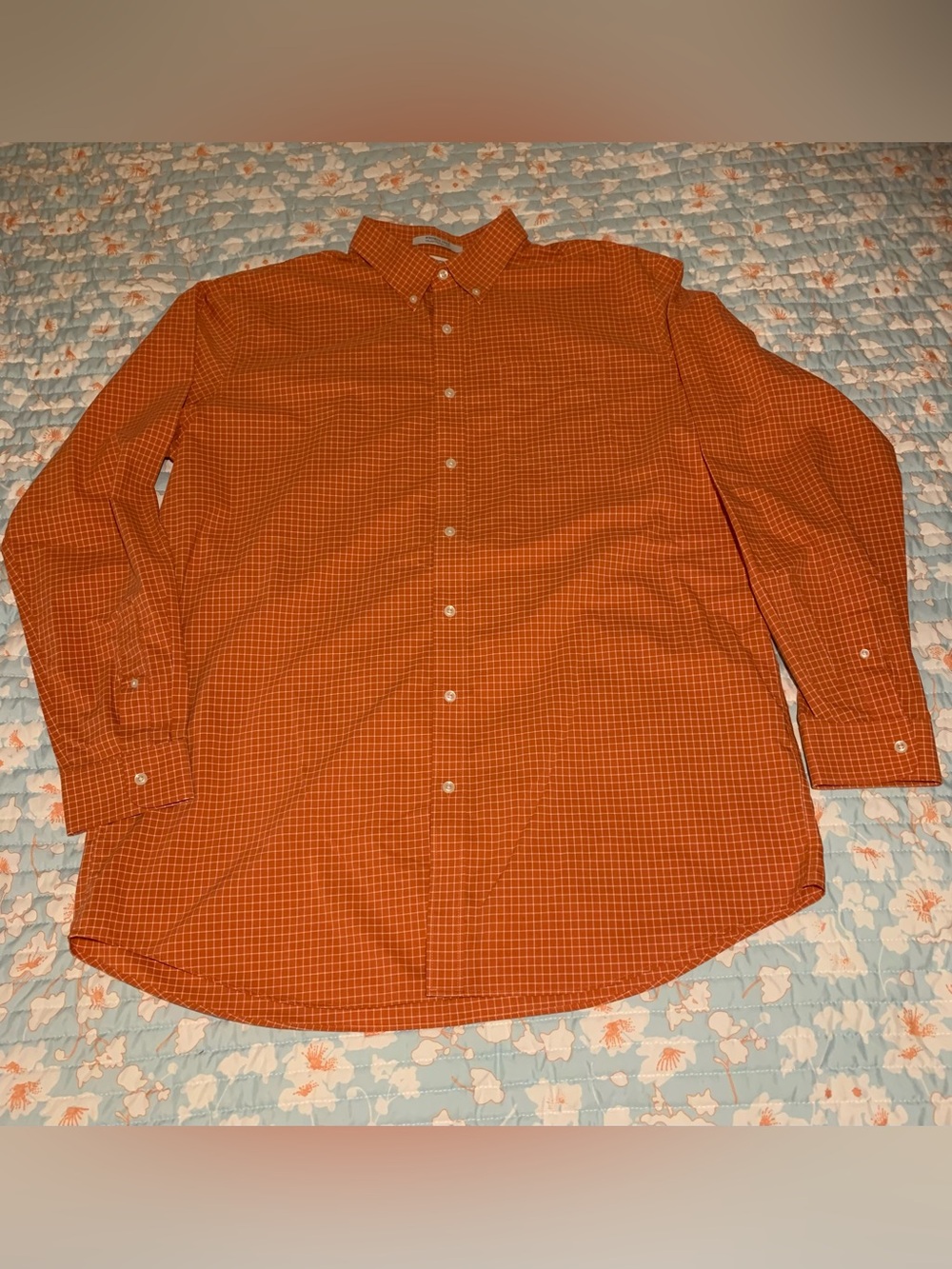 L.L. Bean Men's Orange Windowpane Button-Down Shirt
